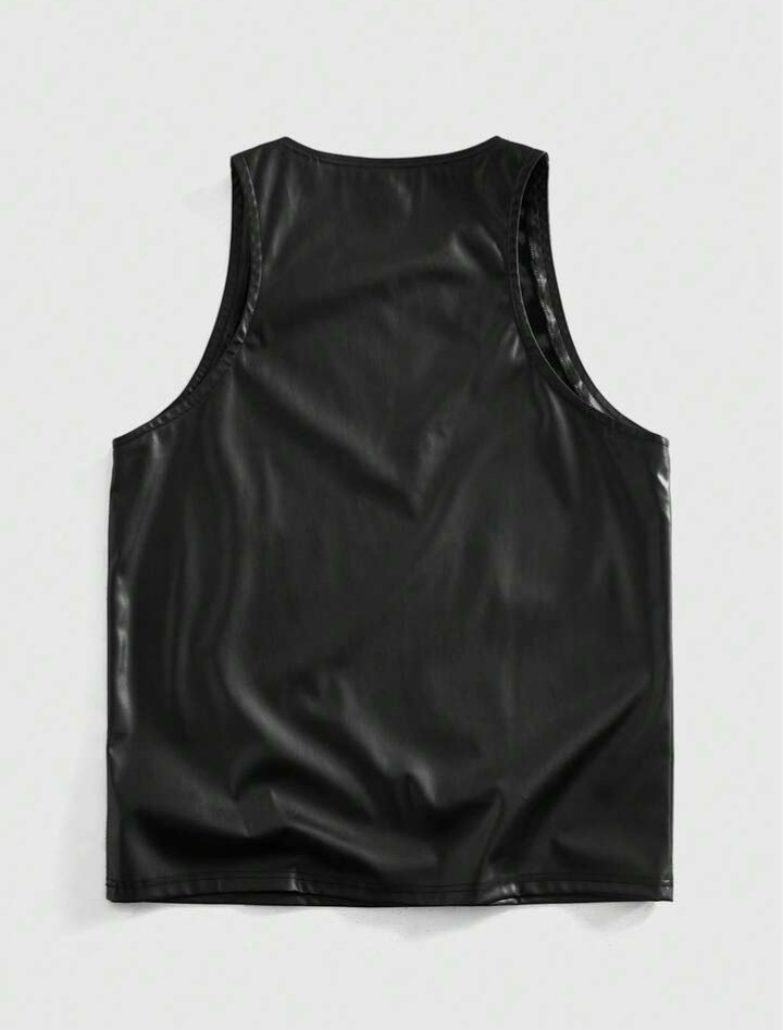 Men's Street Fashion PU Rivet Portrait Tank Top